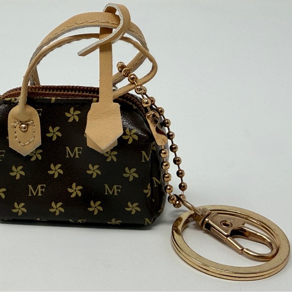 Mini Fashion Brands Mini Bag Key Chain Brown Floral Print Gold Hardware - Picture 2 of 6